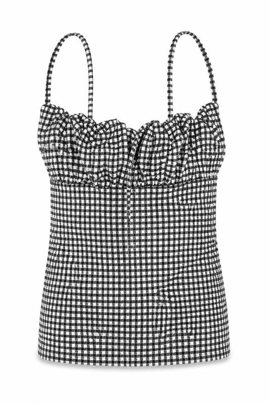 PRETTYLITTLETHING Womens Black Geometric Polyester Basic Tank Size 10 Square Neck