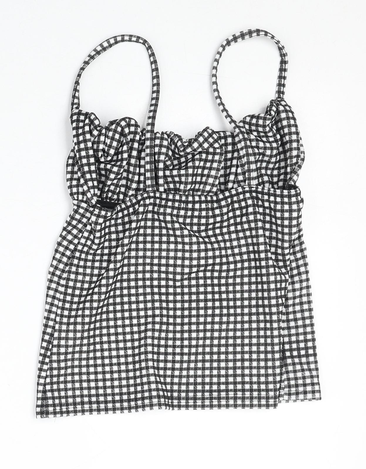 PRETTYLITTLETHING Womens Black Geometric Polyester Basic Tank Size 10 Square Neck