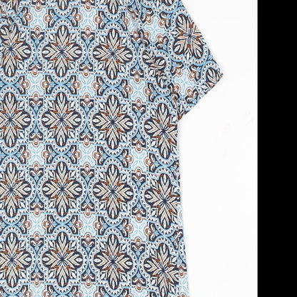 New Look Womens Blue Geometric Polyester A-Line Size 6 Round Neck Zip