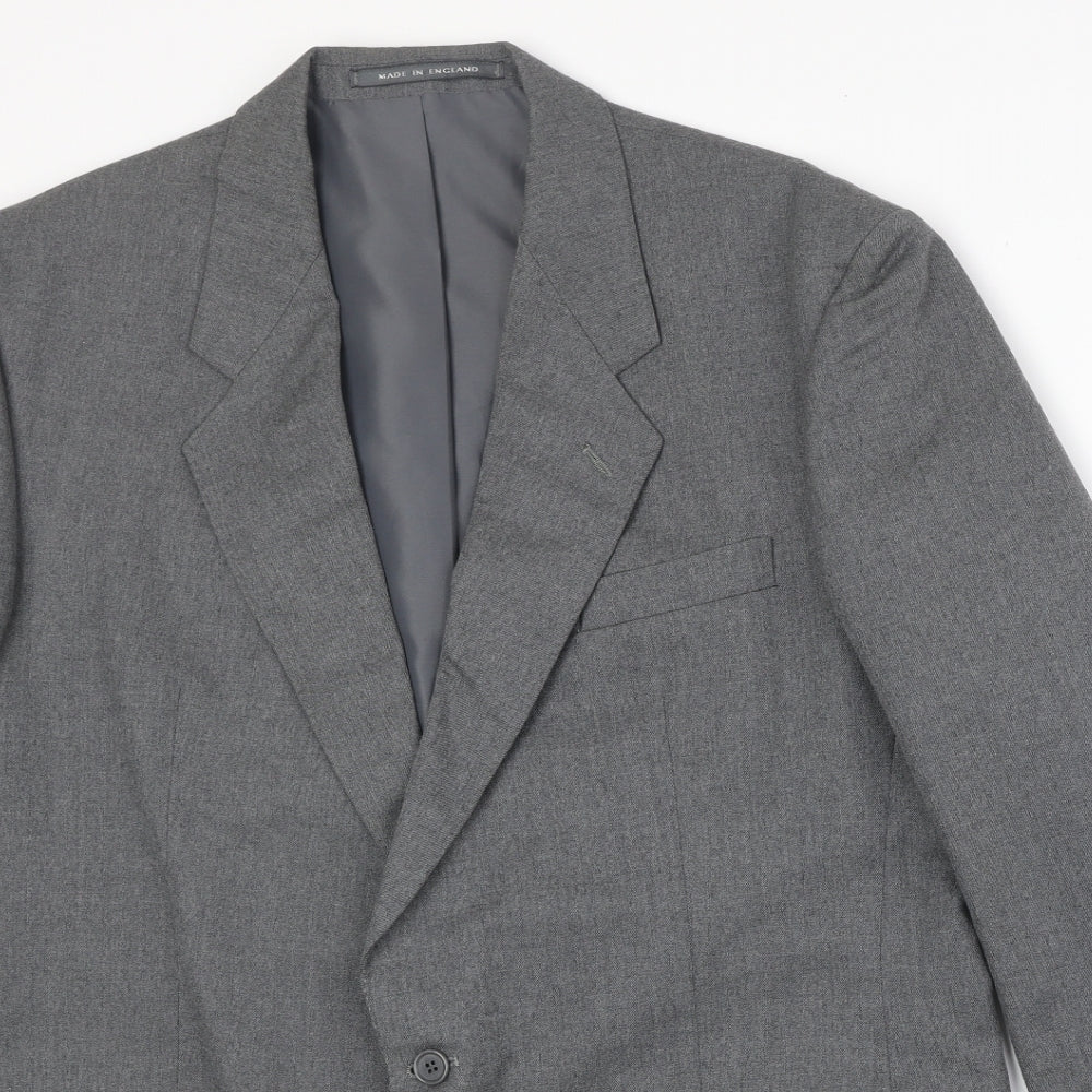 Pinstripe Mens Grey Polyester Jacket Suit Jacket Size 44 Regular