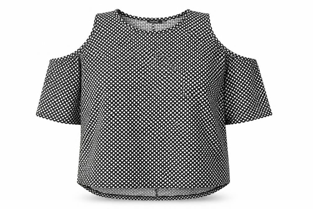 Boohoo Womens Black Polka Dot Polyester Basic Blouse Size 16 Round Neck - Cold Shoulder