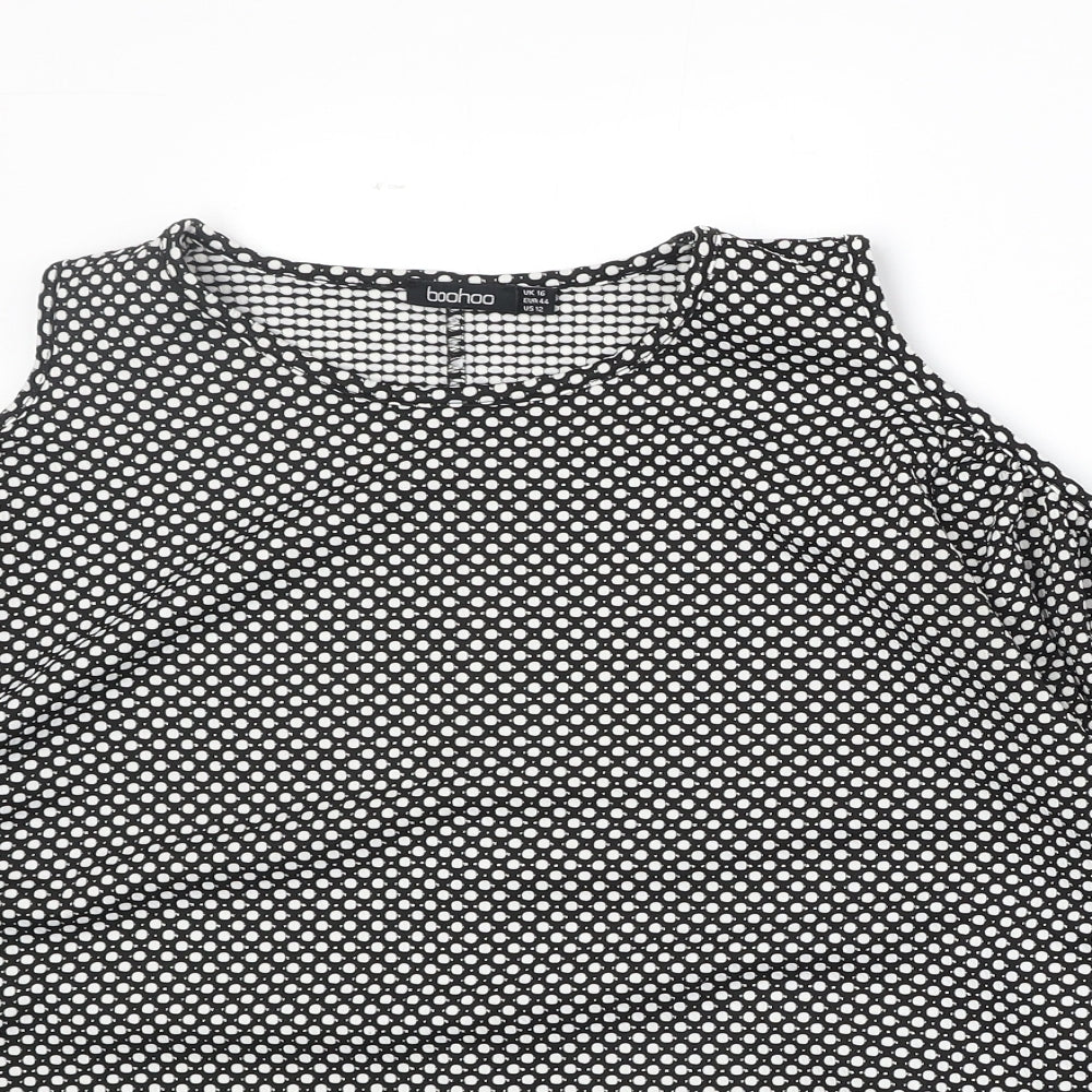 Boohoo Womens Black Polka Dot Polyester Basic Blouse Size 16 Round Neck - Cold Shoulder