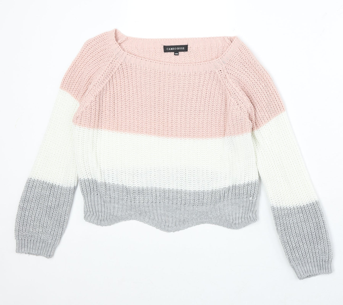 Cameo Rose Womens Multicoloured Boat Neck Striped Acrylic Pullover Jumper Size S