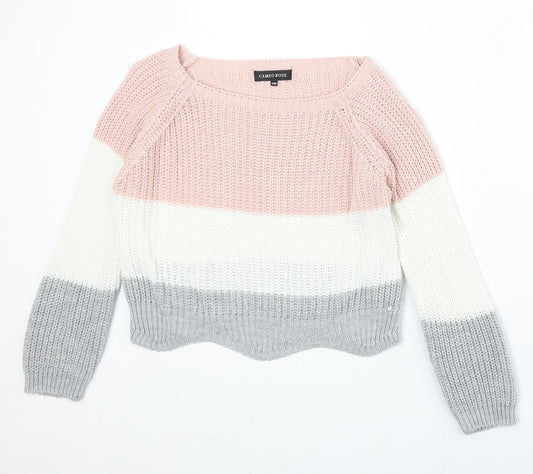 Cameo Rose Womens Multicoloured Boat Neck Striped Acrylic Pullover Jumper Size S