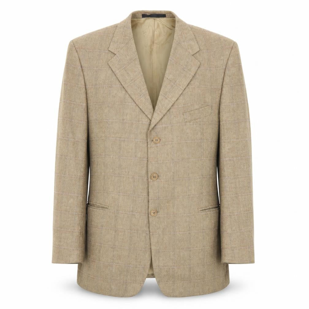 Marks & Spencer Mens Beige Plaid Wool Jacket Blazer Size 46 Regular