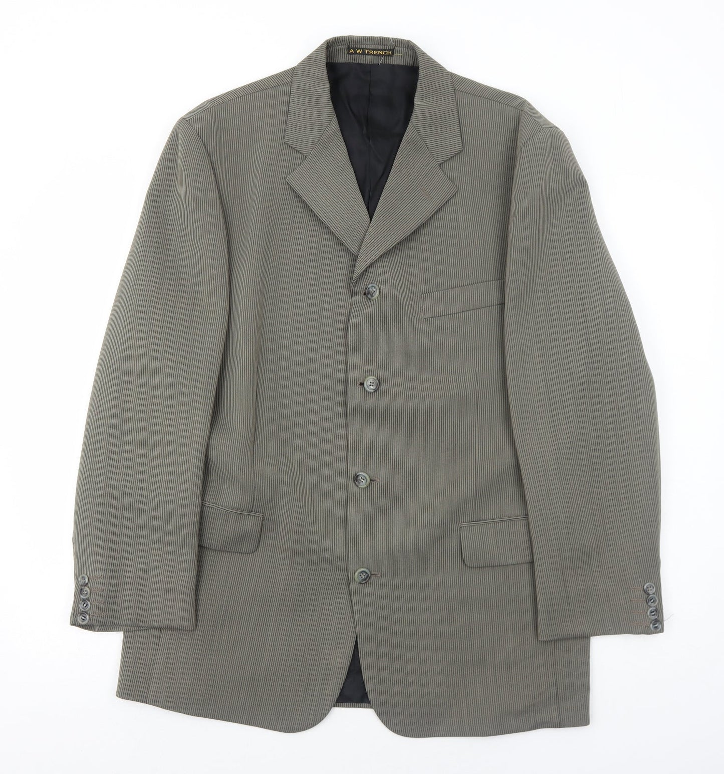 AW Trench Mens Grey Striped Polyester Jacket Blazer Size 42 Regular
