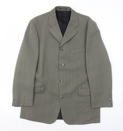 AW Trench Mens Grey Striped Polyester Jacket Blazer Size 42 Regular