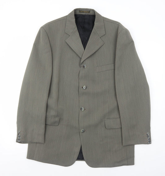 AW Trench Mens Grey Striped Polyester Jacket Blazer Size 42 Regular