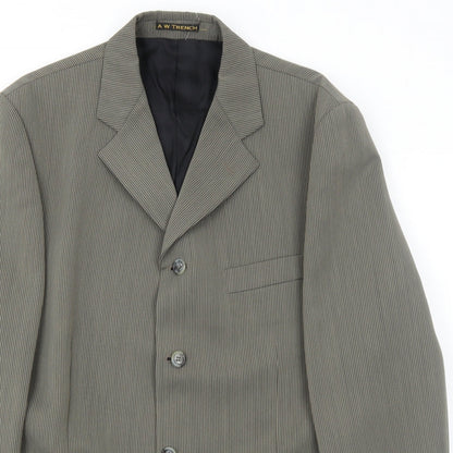 AW Trench Mens Grey Striped Polyester Jacket Blazer Size 42 Regular