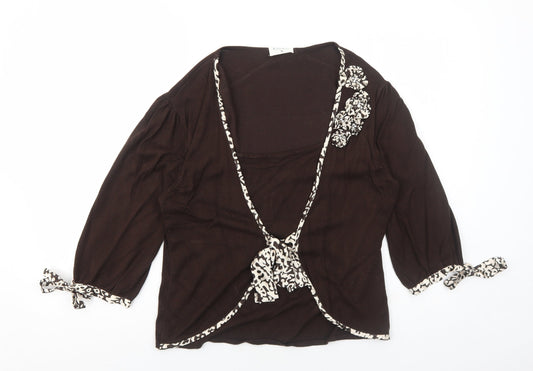Kaliko Womens Brown V-Neck Viscose Cardigan Jumper Size 16 - 3D Flower Details