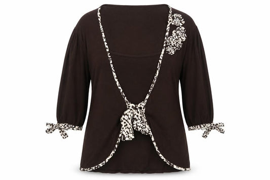 Kaliko Womens Brown V-Neck Viscose Cardigan Jumper Size 16 - 3D Flower Details