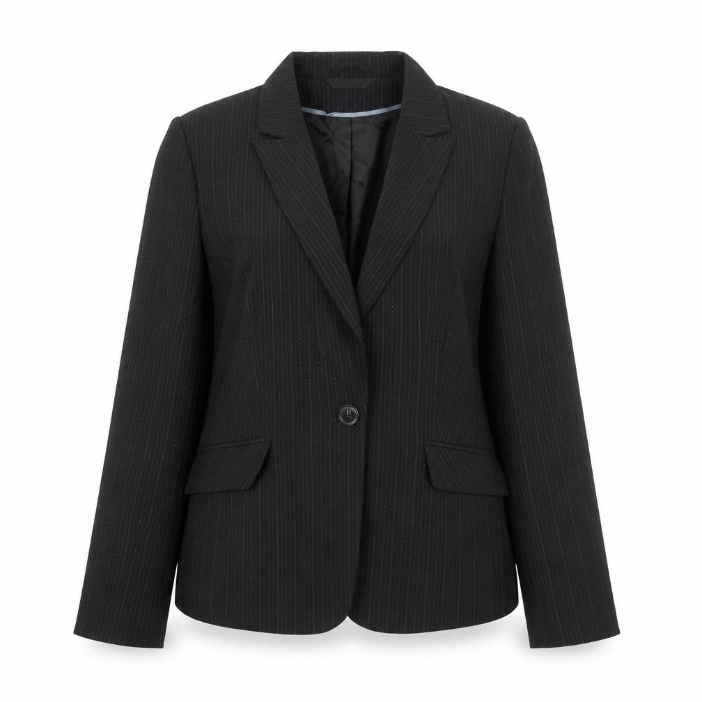 BHS Womens Black Striped Polyester Jacket Suit Jacket Size 16