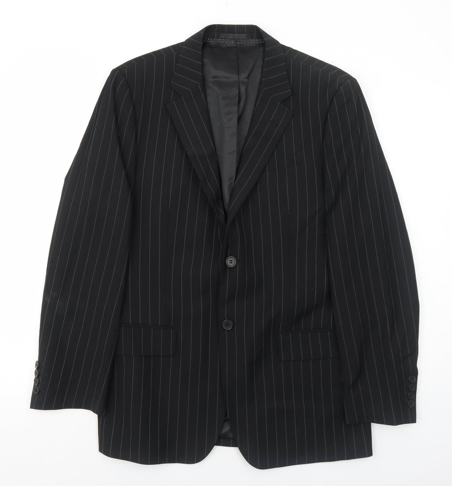 Butler and Webb Mens Black Striped Polyester Jacket Suit Jacket Size 38 Regular