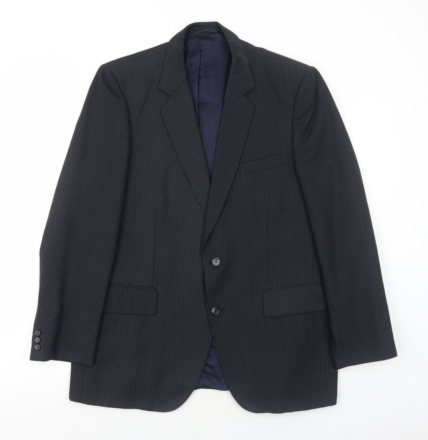 Hepworths Mens Blue Striped Polyester Jacket Suit Jacket Size 42 Regular