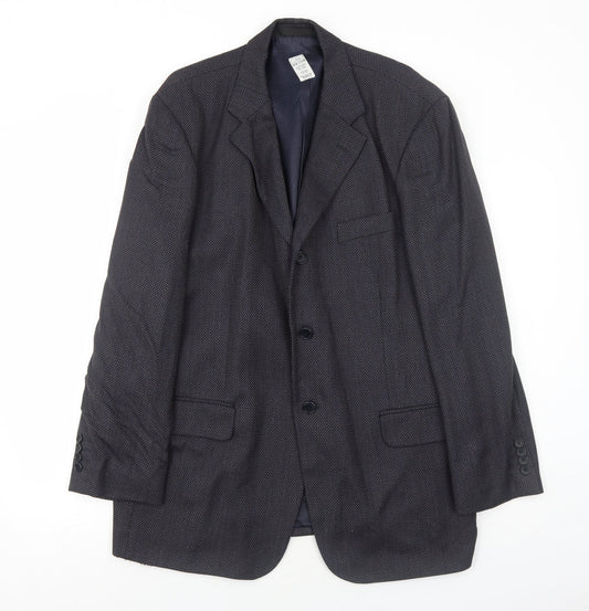 Preworn Mens Blue Geometric Polyester Jacket Suit Jacket Size 44 Regular