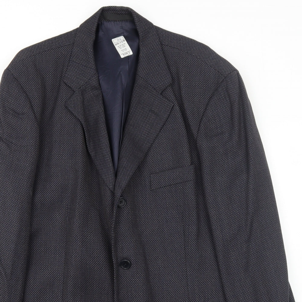 Preworn Mens Blue Geometric Polyester Jacket Suit Jacket Size 44 Regular