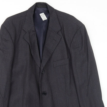 Preworn Mens Blue Geometric Polyester Jacket Suit Jacket Size 44 Regular
