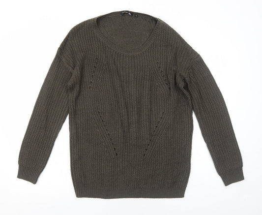 Brave Soul Womens Brown Scoop Neck Acrylic Pullover Jumper Size 12