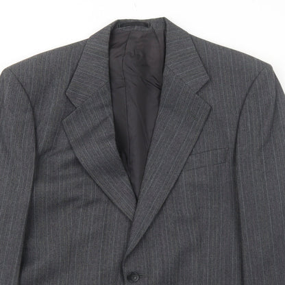 Marks & Spencer Mens Grey Striped Polyester Jacket Suit Jacket Size 40 Regular