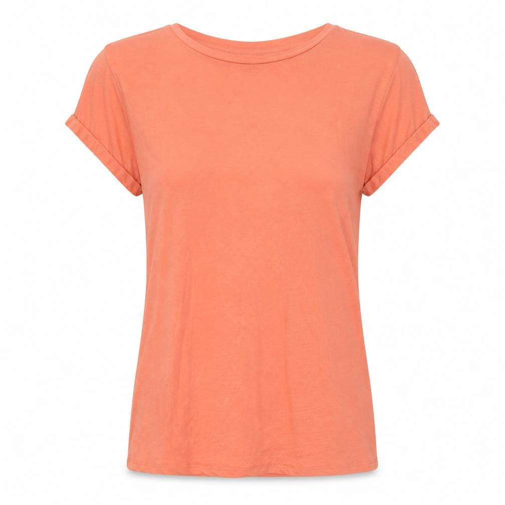 Papaya Womens Orange Cotton Basic T-Shirt Size S Round Neck