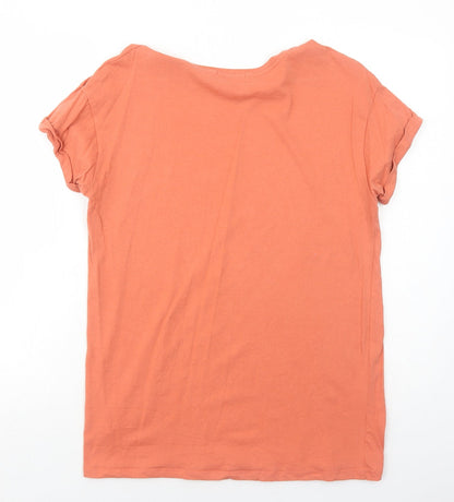 Papaya Womens Orange Cotton Basic T-Shirt Size S Round Neck