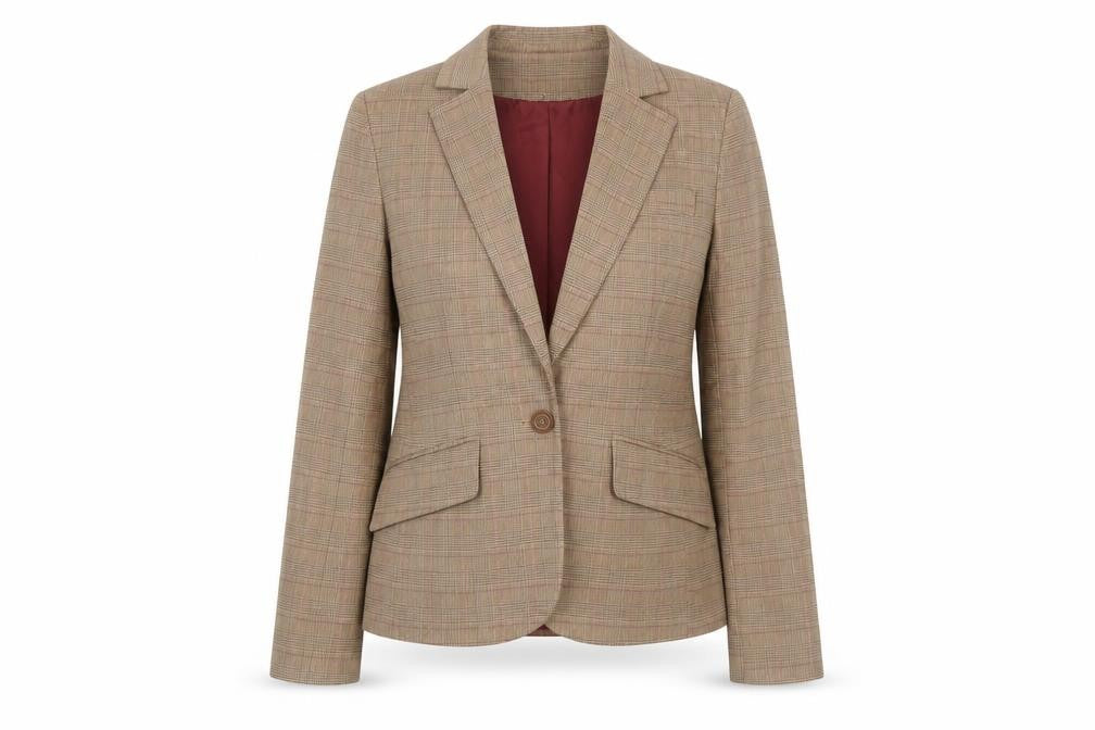 Preworn Womens Brown Plaid Polyester Jacket Blazer Size 10