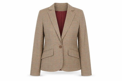 Preworn Womens Brown Plaid Polyester Jacket Blazer Size 10