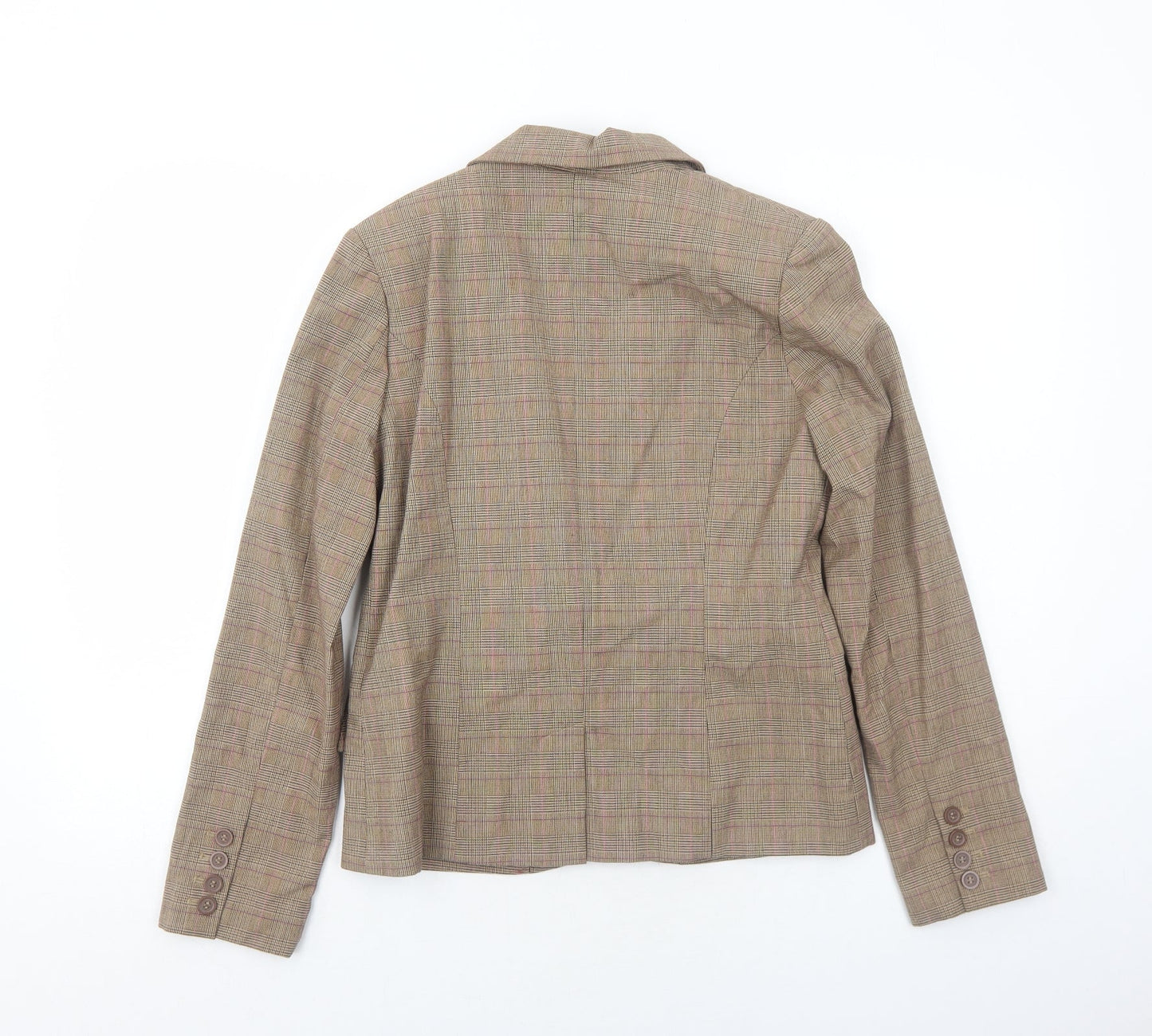 Preworn Womens Brown Plaid Polyester Jacket Blazer Size 10