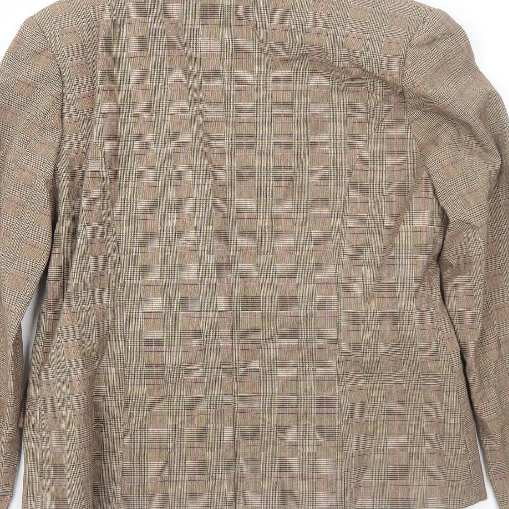 Preworn Womens Brown Plaid Polyester Jacket Blazer Size 10