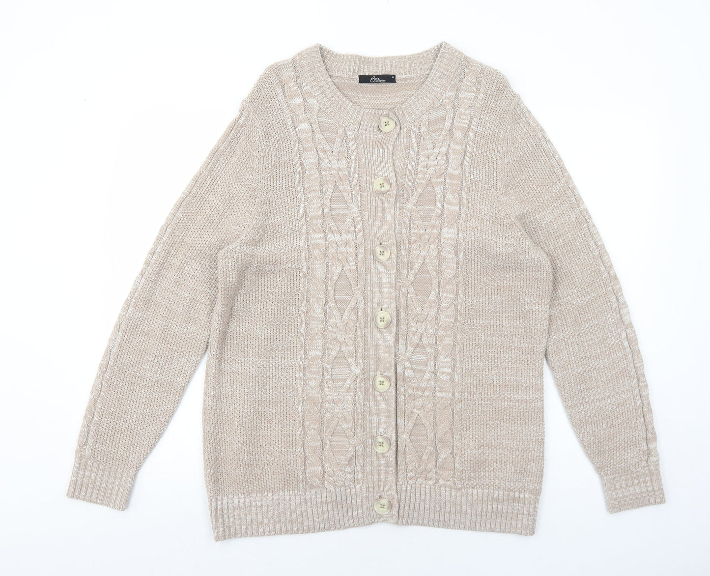 Bonmarché Womens Beige Round Neck Acrylic Cardigan Jumper Size M