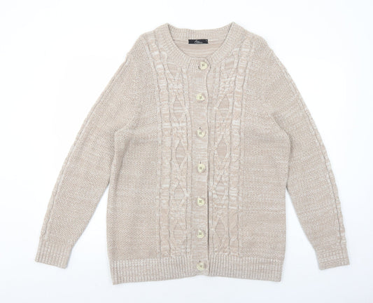 Bonmarché Womens Beige Round Neck Acrylic Cardigan Jumper Size M