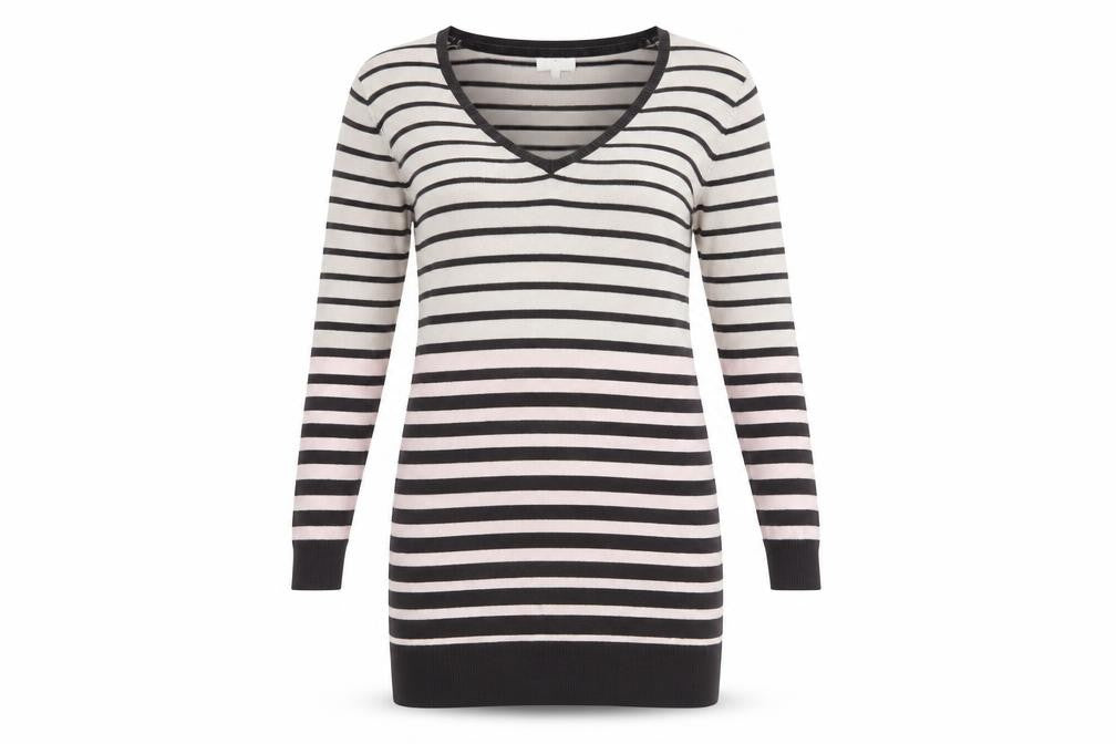 Country Casuals Womens Beige Striped Viscose Jumper Dress Size M V-Neck Pullover