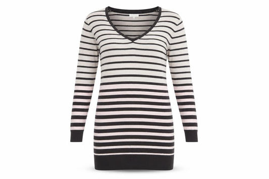 Country Casuals Womens Beige Striped Viscose Jumper Dress Size M V-Neck Pullover