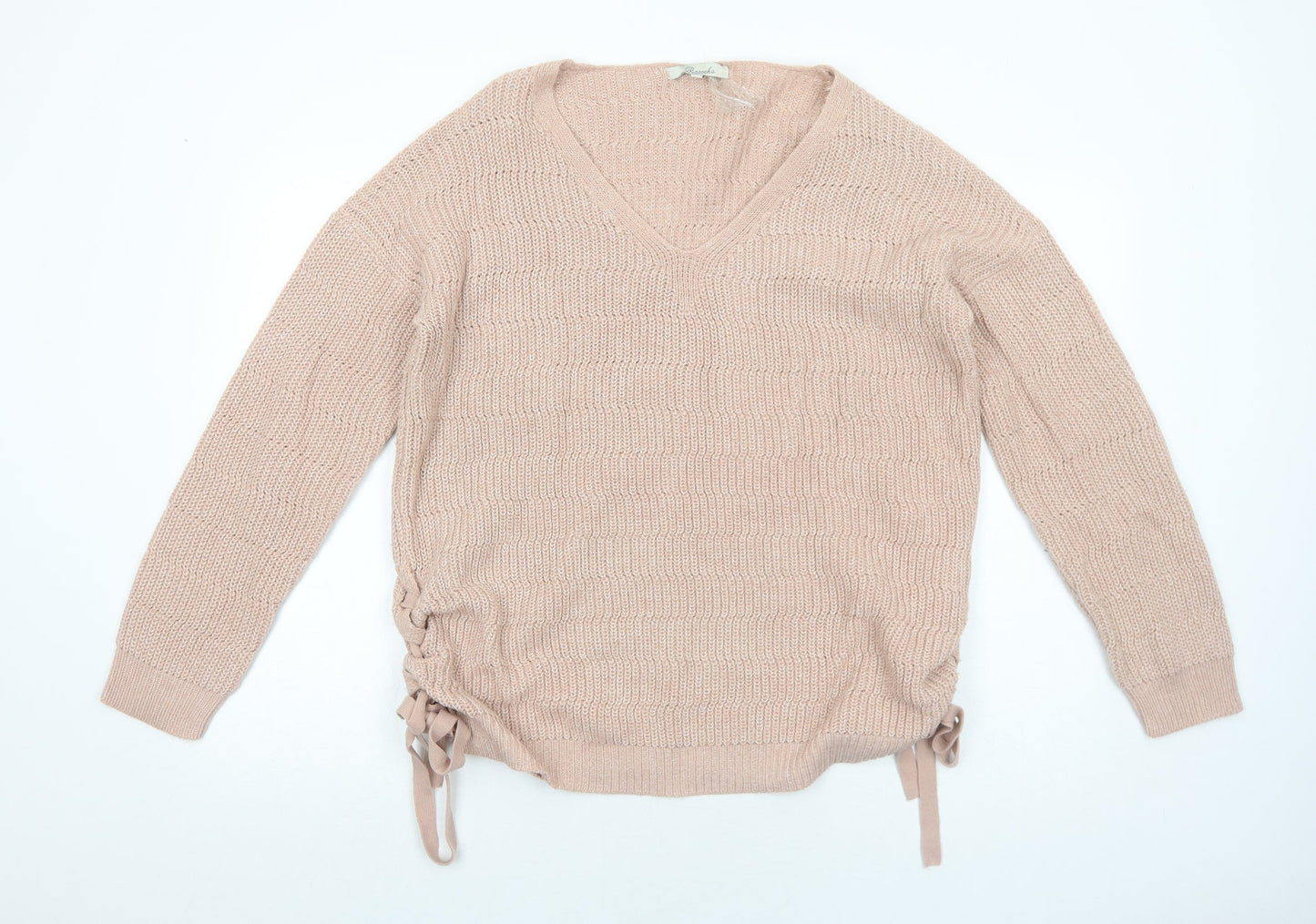 Peacocks Womens Pink V-Neck Acrylic Pullover Jumper Size L