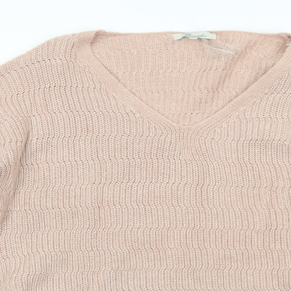 Peacocks Womens Pink V-Neck Acrylic Pullover Jumper Size L