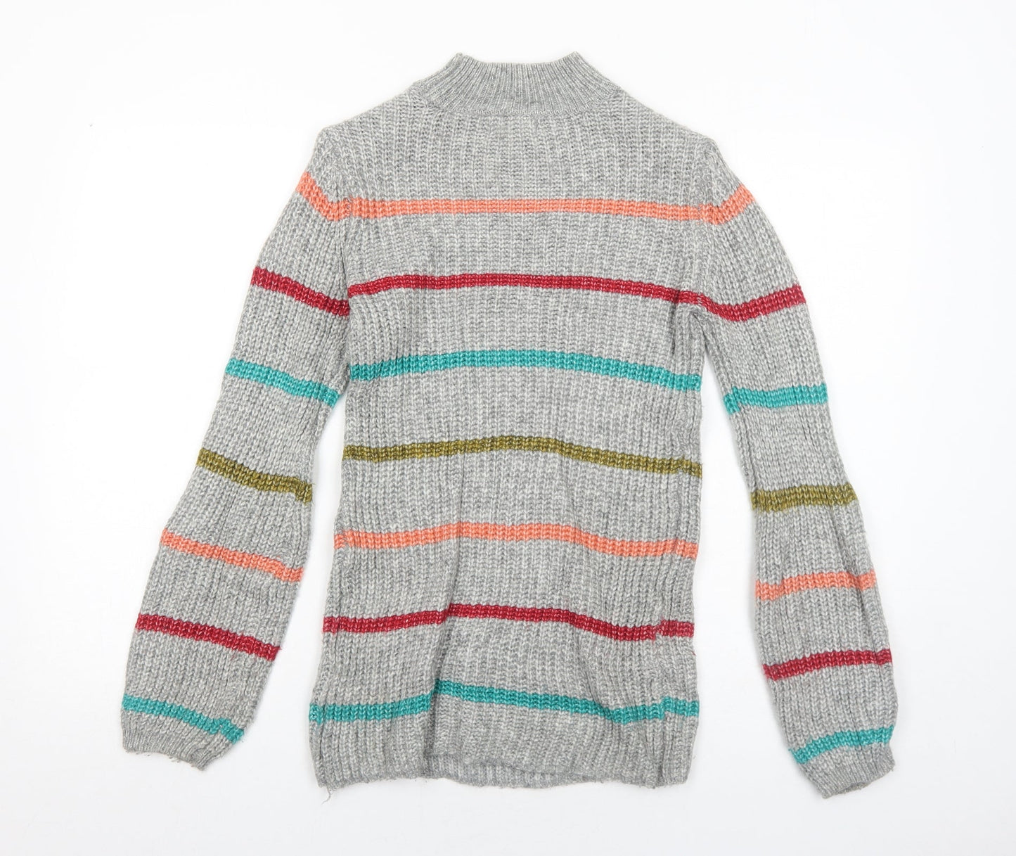 Papaya Womens Grey High Neck Striped Acrylic Pullover Jumper Size XS
