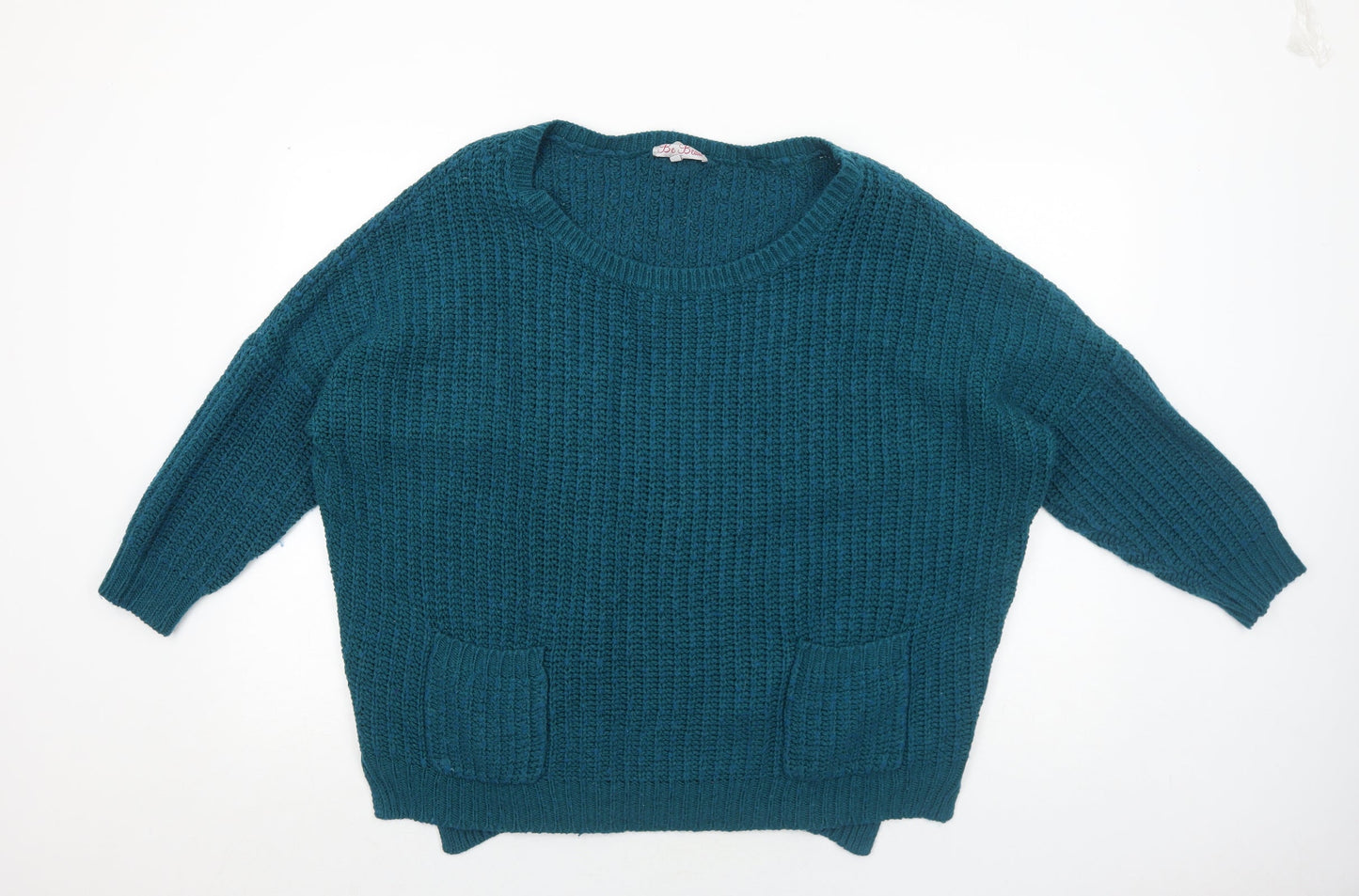Be Beau Womens Blue Scoop Neck Acrylic Pullover Jumper Size S