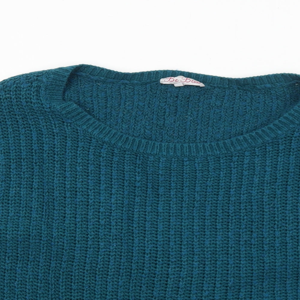 Be Beau Womens Blue Scoop Neck Acrylic Pullover Jumper Size S