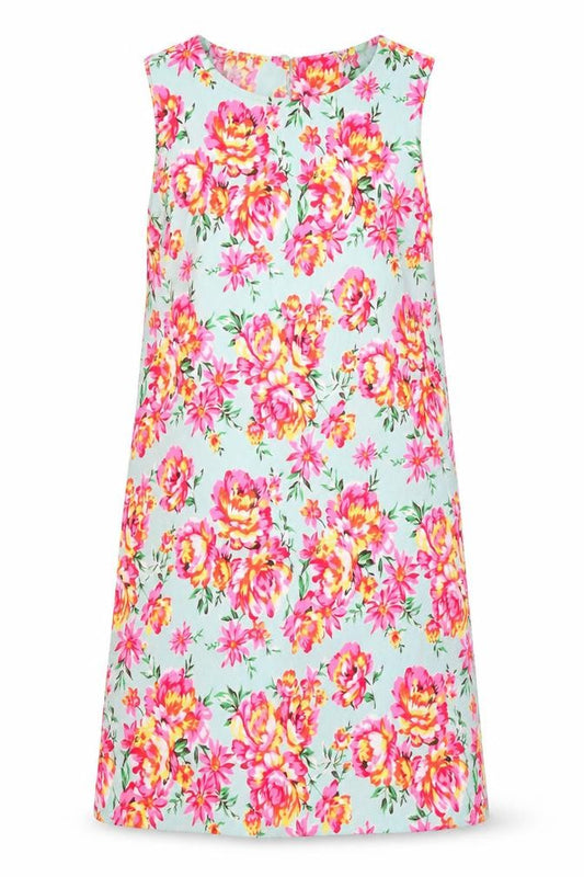 New Look Womens Blue Floral Patent Leather A-Line Size 6 Round Neck Button