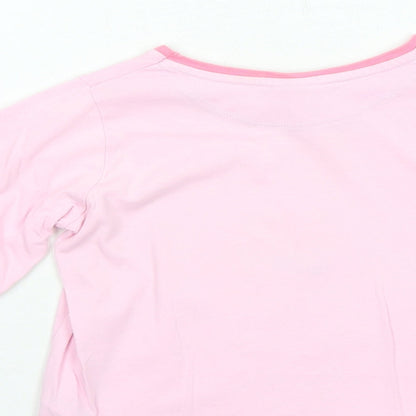 Brand and care label for Disney girls’ pink cotton jersey t-shirt, size 4-5, years round neck pullover - frozen