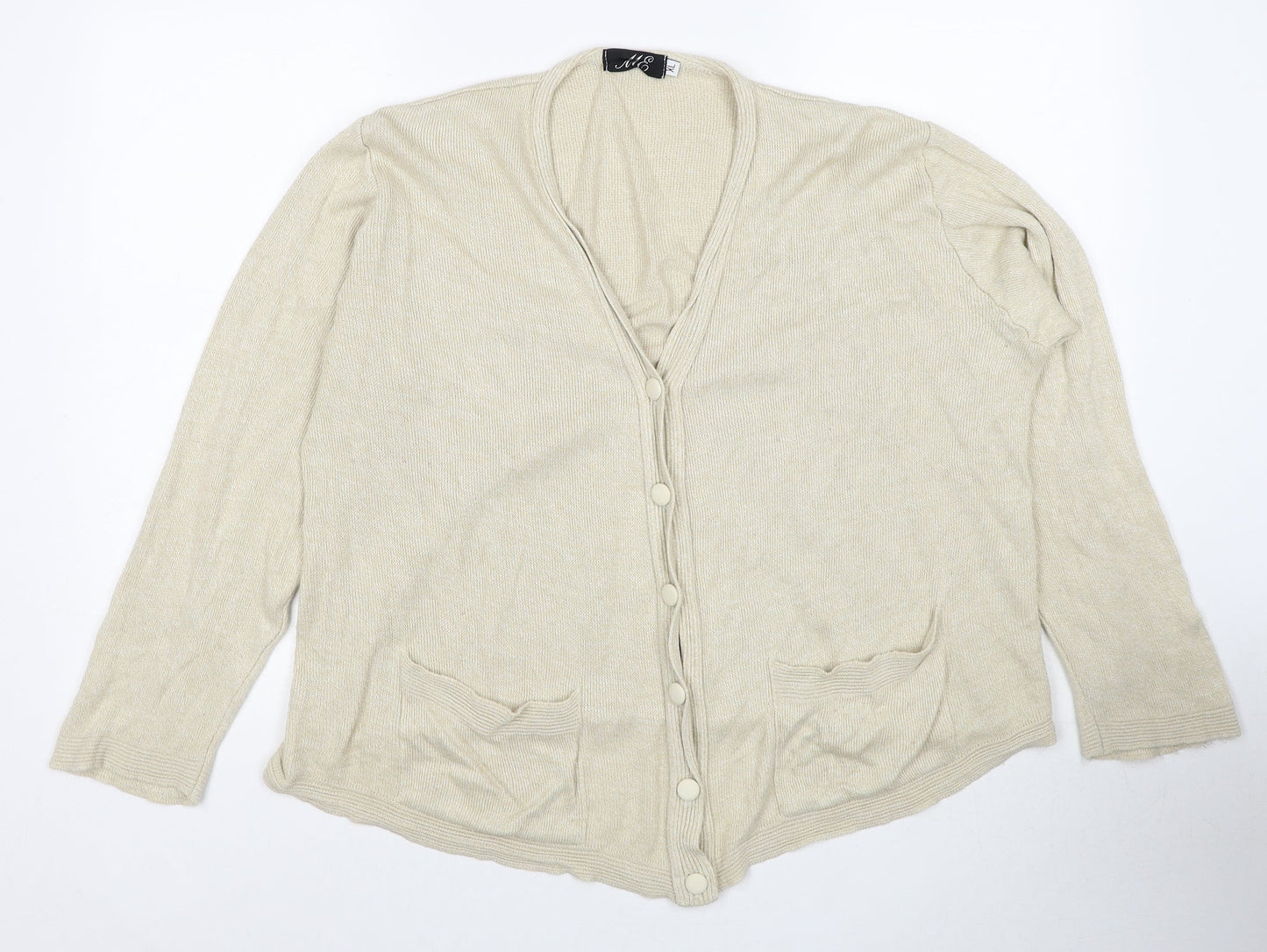 ME Womens Beige V-Neck Polyester Cardigan Jumper Size XL