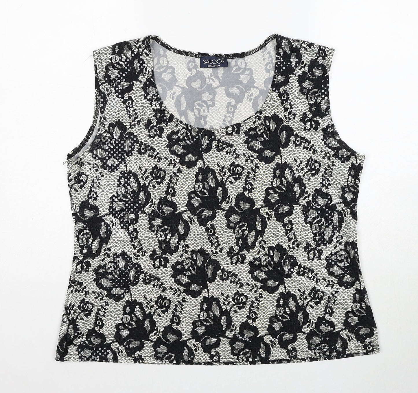 Saloos Womens Black Floral Polyester Basic Blouse Size L Scoop Neck