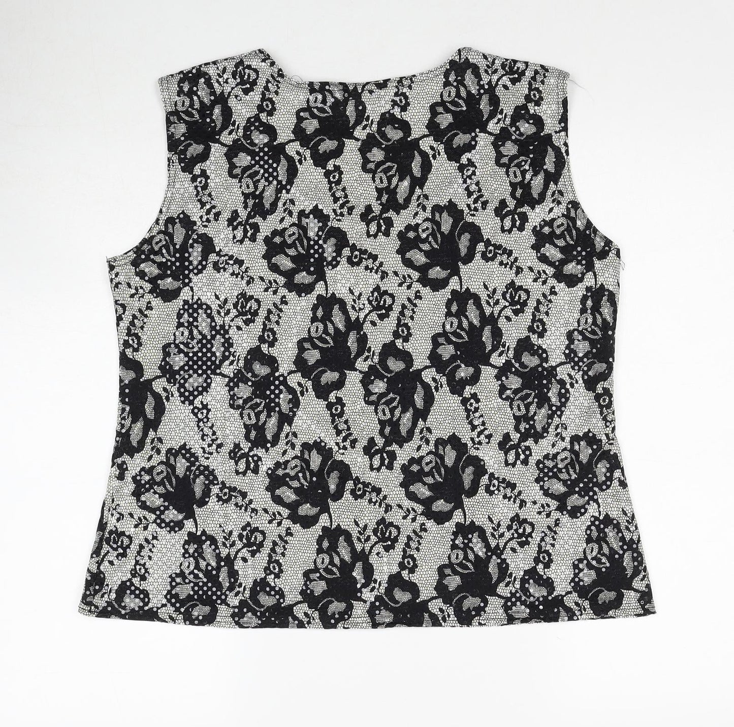 Saloos Womens Black Floral Polyester Basic Blouse Size L Scoop Neck