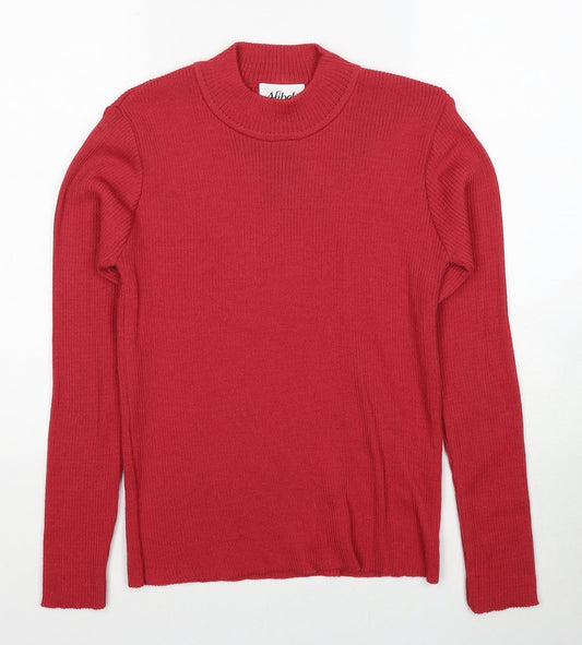 Afibel Womens Red Mock Neck Acrylic Pullover Jumper Size 10