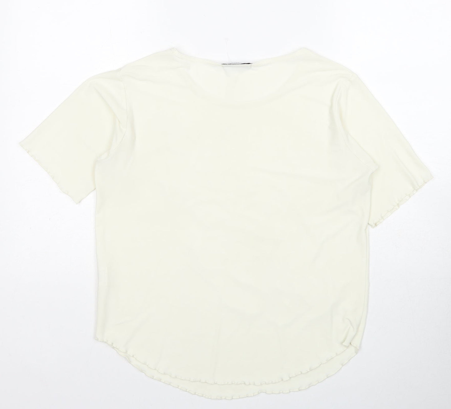 Sonic Womens Ivory Polyester Basic T-Shirt Size 16 Boat Neck - Floral Detail