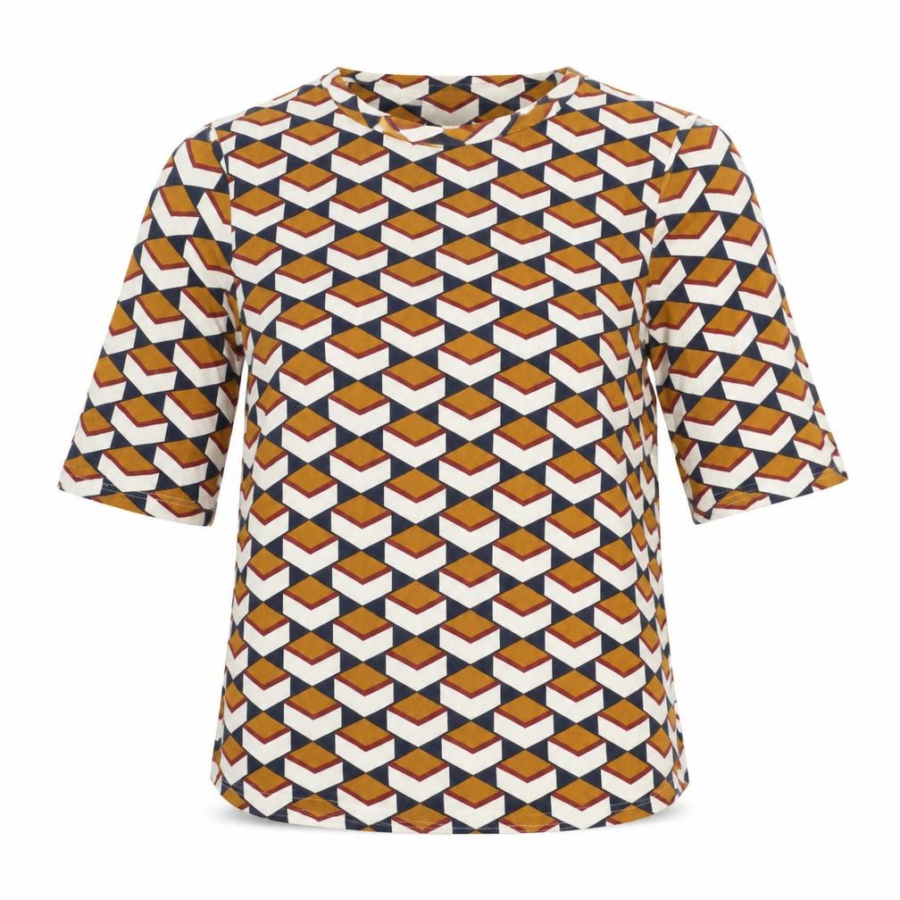 Marks & Spencer Womens Orange Geometric Viscose Basic Blouse Size 8 Round Neck