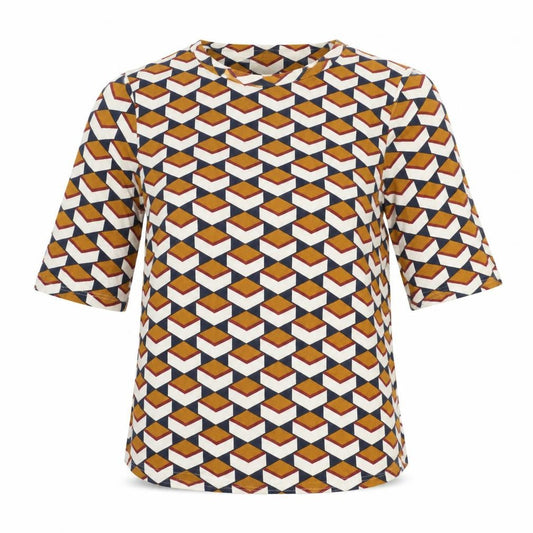 Marks and Spencer Womens Orange Geometric Viscose Basic Blouse Size 8 Round Neck