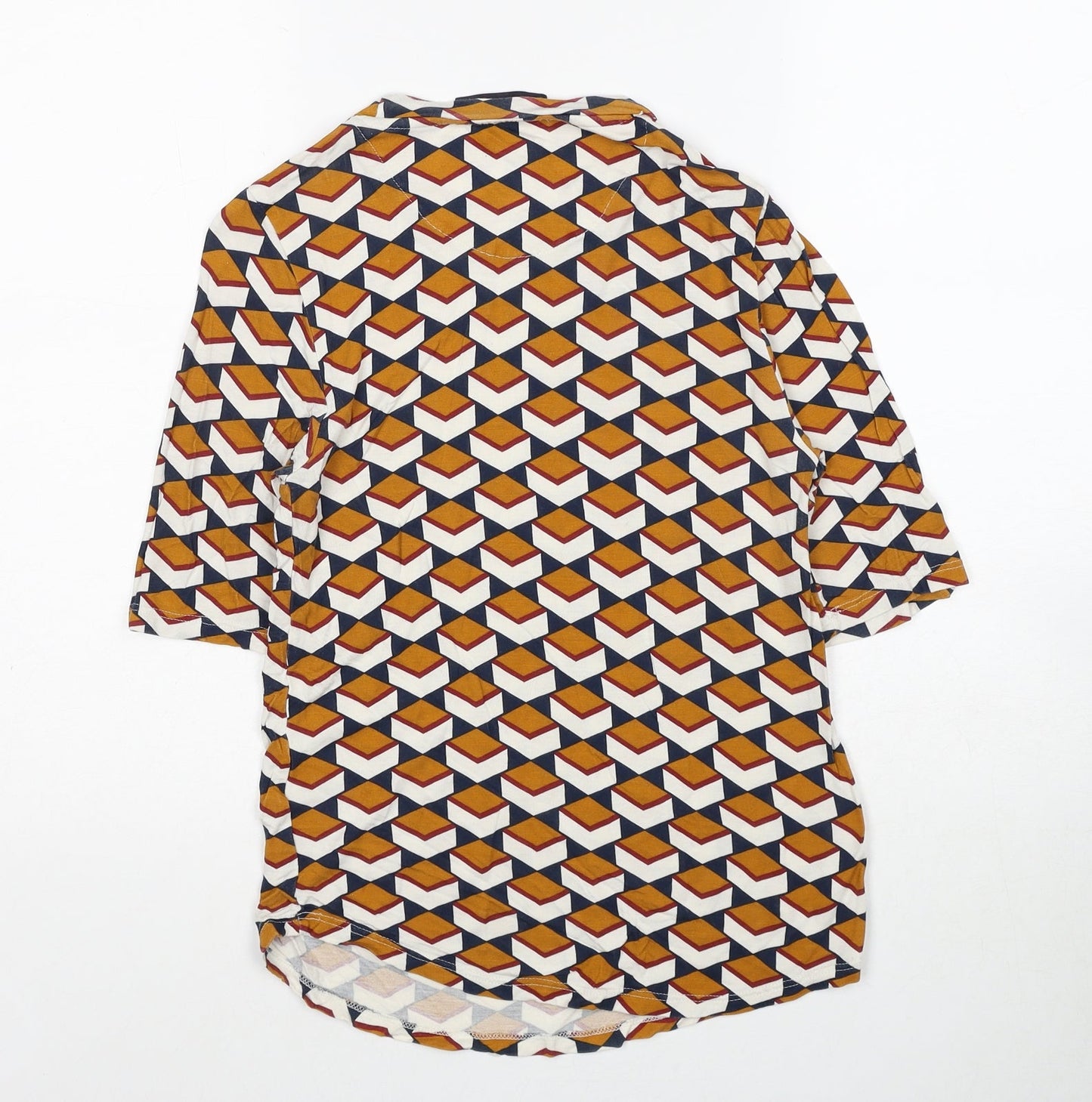 Marks and Spencer Womens Orange Geometric Viscose Basic Blouse Size 8 Round Neck
