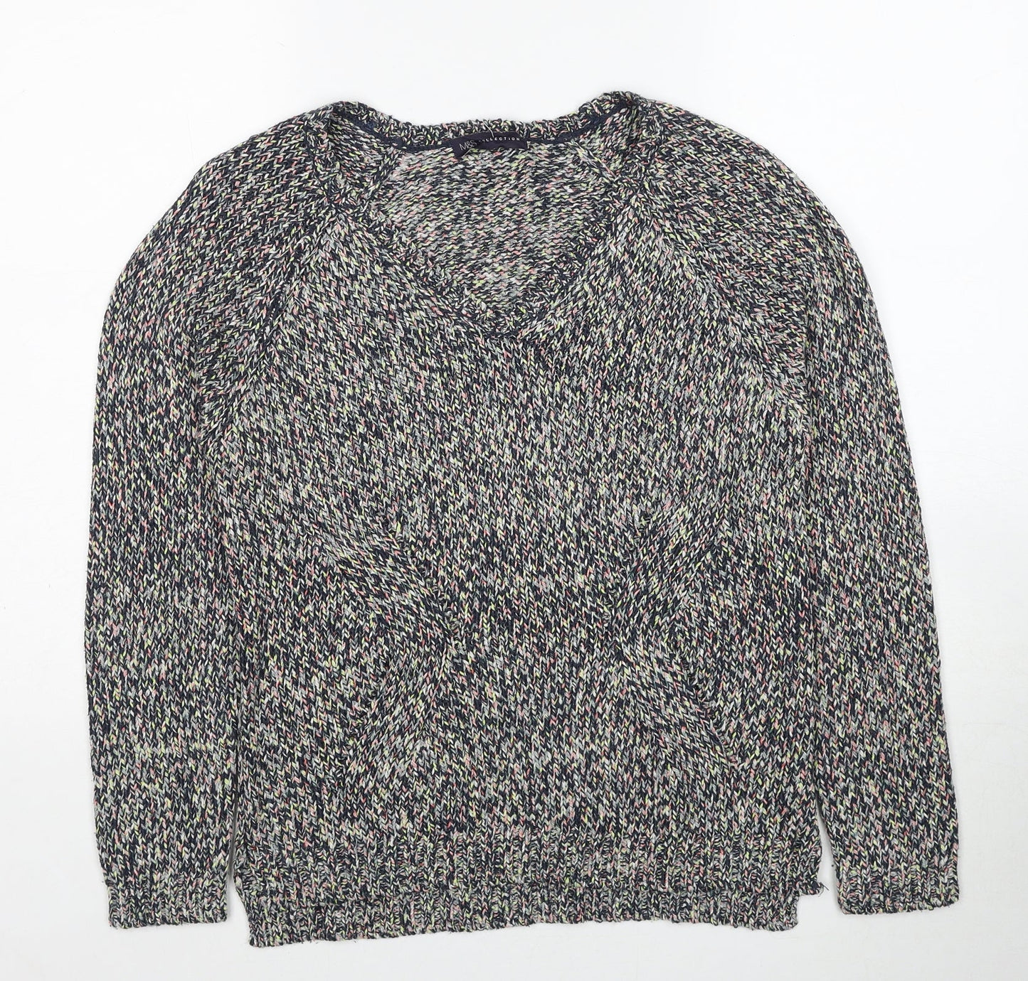 Marks and Spencer Womens Multicoloured V-Neck Acrylic Pullover Jumper Size 8