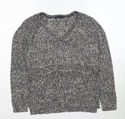 Marks & Spencer Womens Multicoloured V-Neck Acrylic Pullover Jumper Size 8
